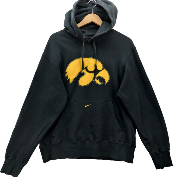 Nike Iowa Hawkeyes Hoodie Mens M Black Embroidered Heavyweight Logo Sweatshirt - Picture 1 of 12